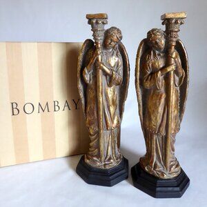 13.5” CHRISTMAS HOLIDAY WINGED ANGEL HEAVY RESIN TAPER CANDLE HOLDERS